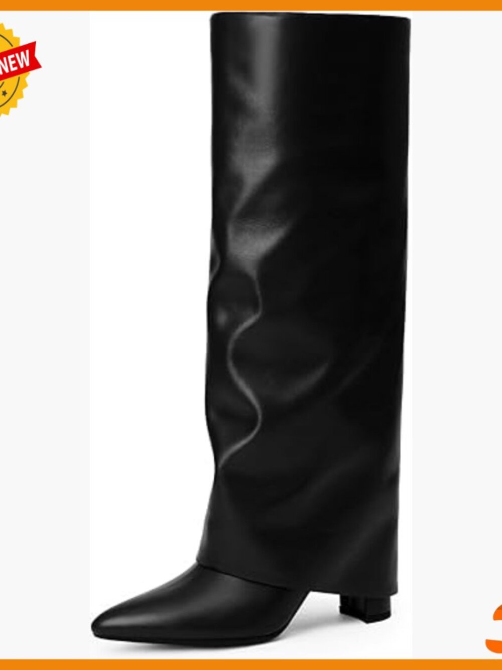 Knee High Boots Fold Over Chunky Heel Pointed Toe Zipper Tall Boots - Picture 1 of 7